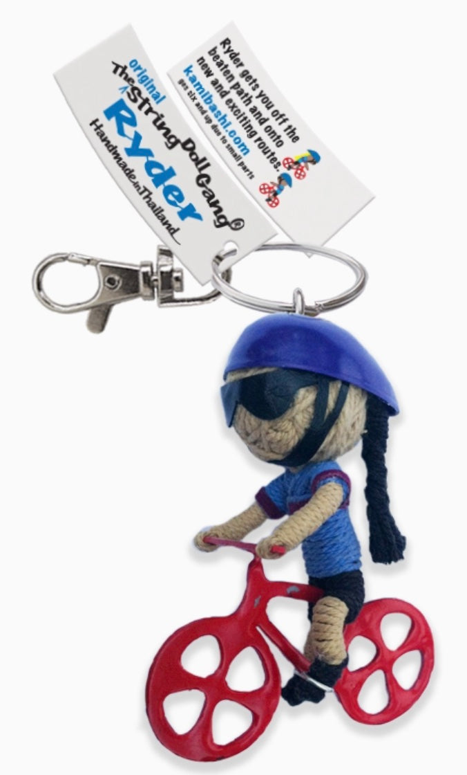 Keychain String Doll, "Ryder the Bike Rider (Girl)"