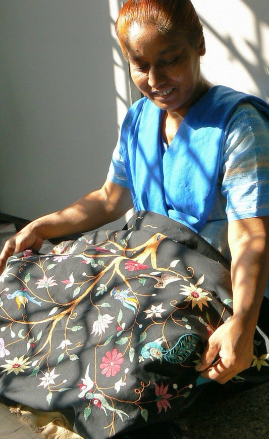 Wall Hanging, Embroidered Black Tree of Life