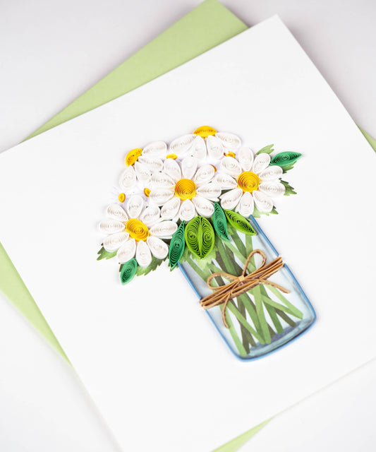 Quilled Greeting Card, "White Daisies in Jar"