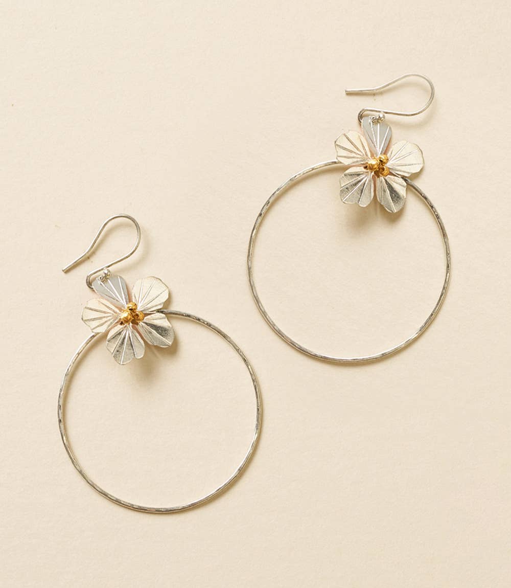Sayuri Flower Silver Hoop Earrings