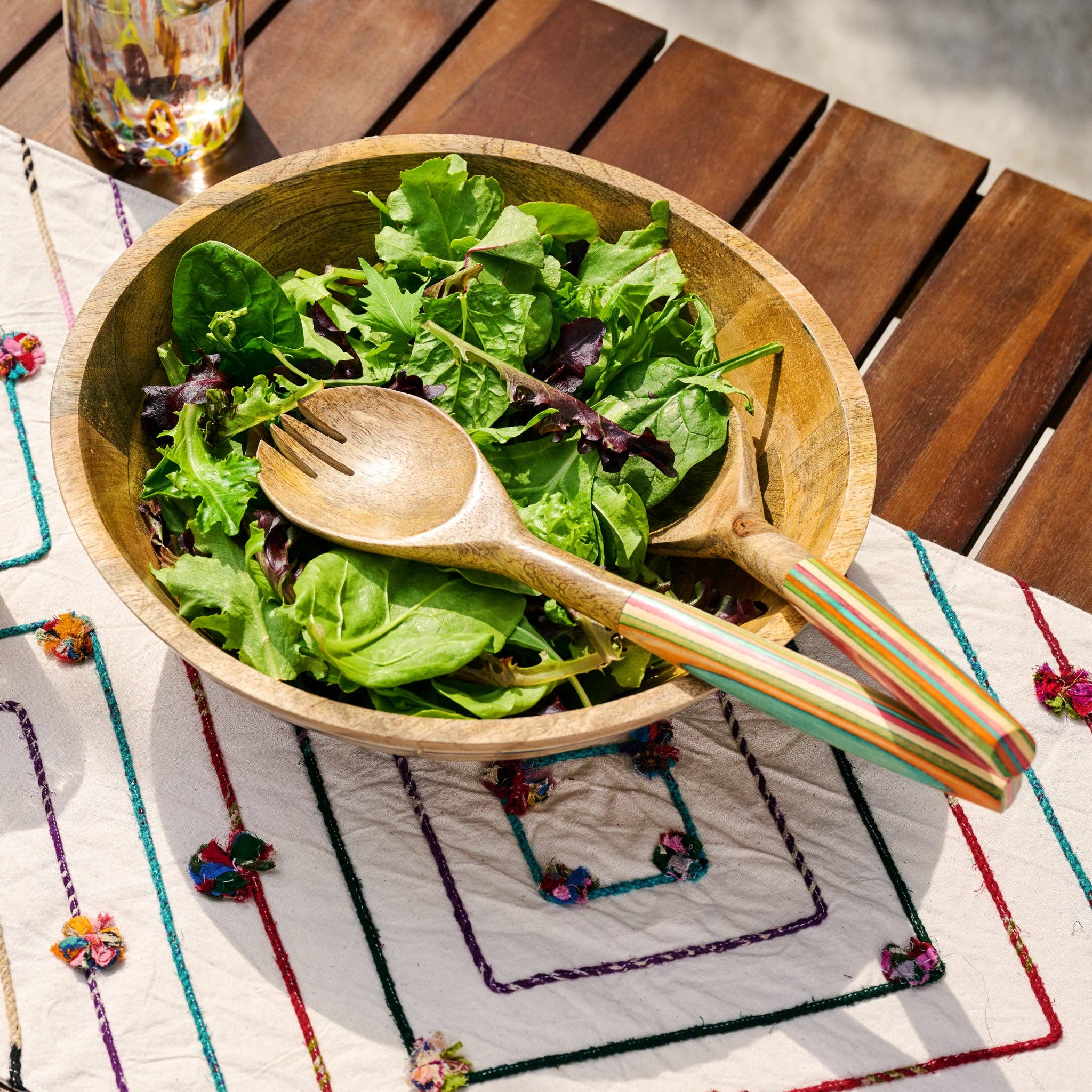 Striped Mango Wood Salad Bowl
