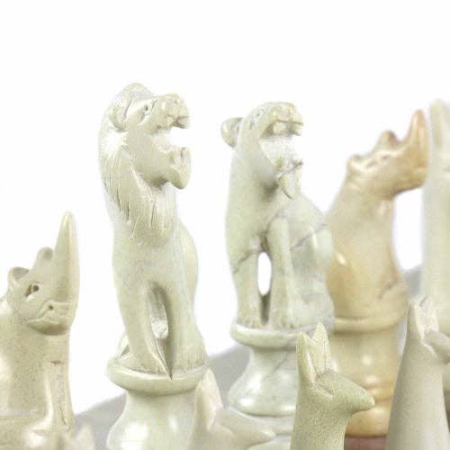 Safari Animal Hand Carved Soapstone Chess Set w/Box