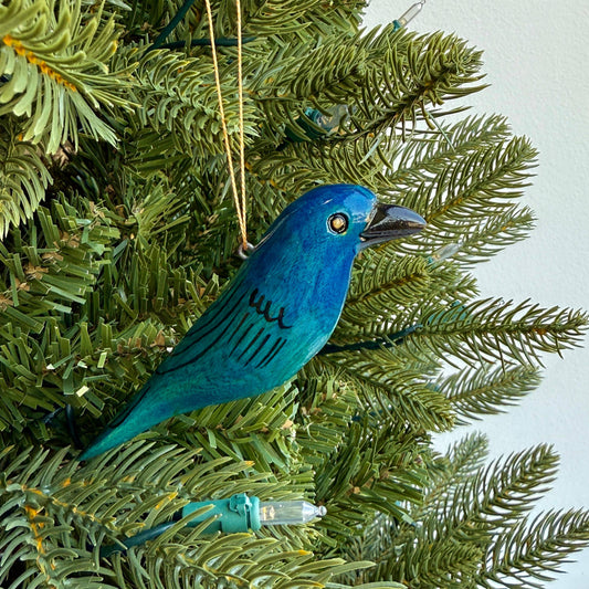 Indigo Bunting Wood Ornament