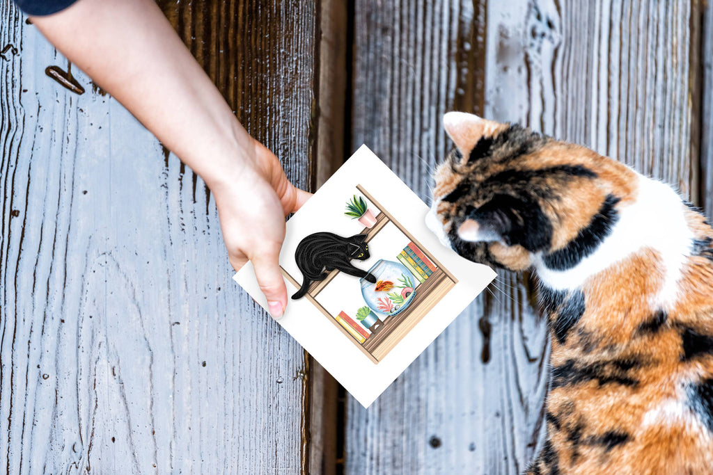 Quilled Greeting Card, "Mischievous Cat"