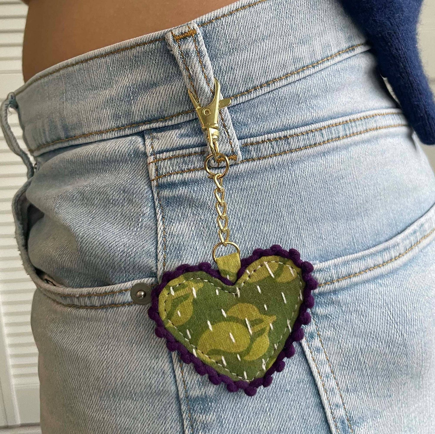 Kantha Stitched Heart Bag Clip