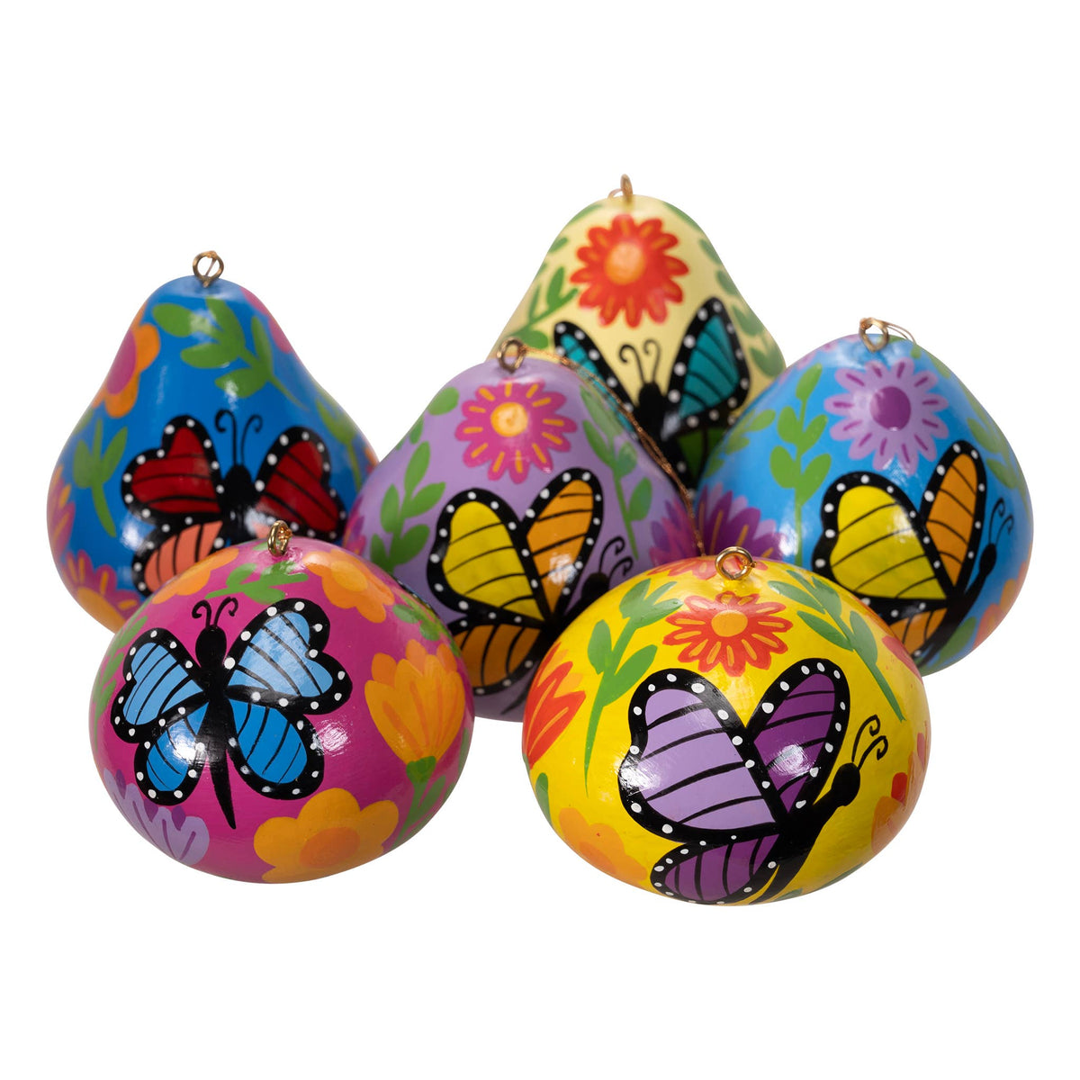 Hand Painted Butterfly Gourd Ornament^