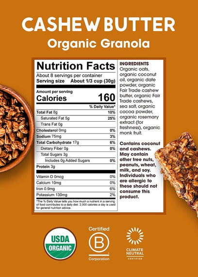 Organic Granola, Cashew Butter