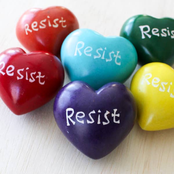 "Resist" Carved Stone Heart