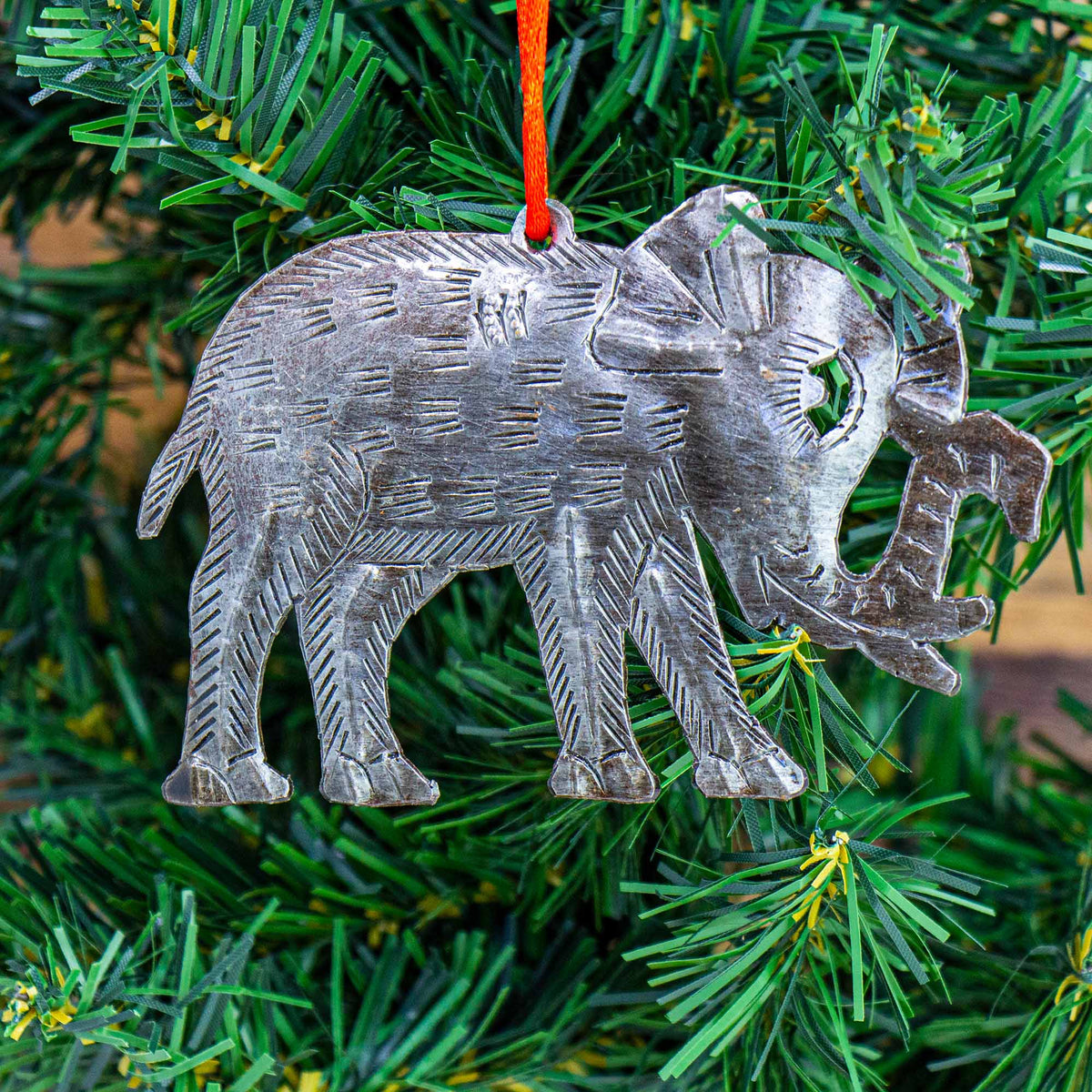 Elephant Haitian Metal Drum Ornament