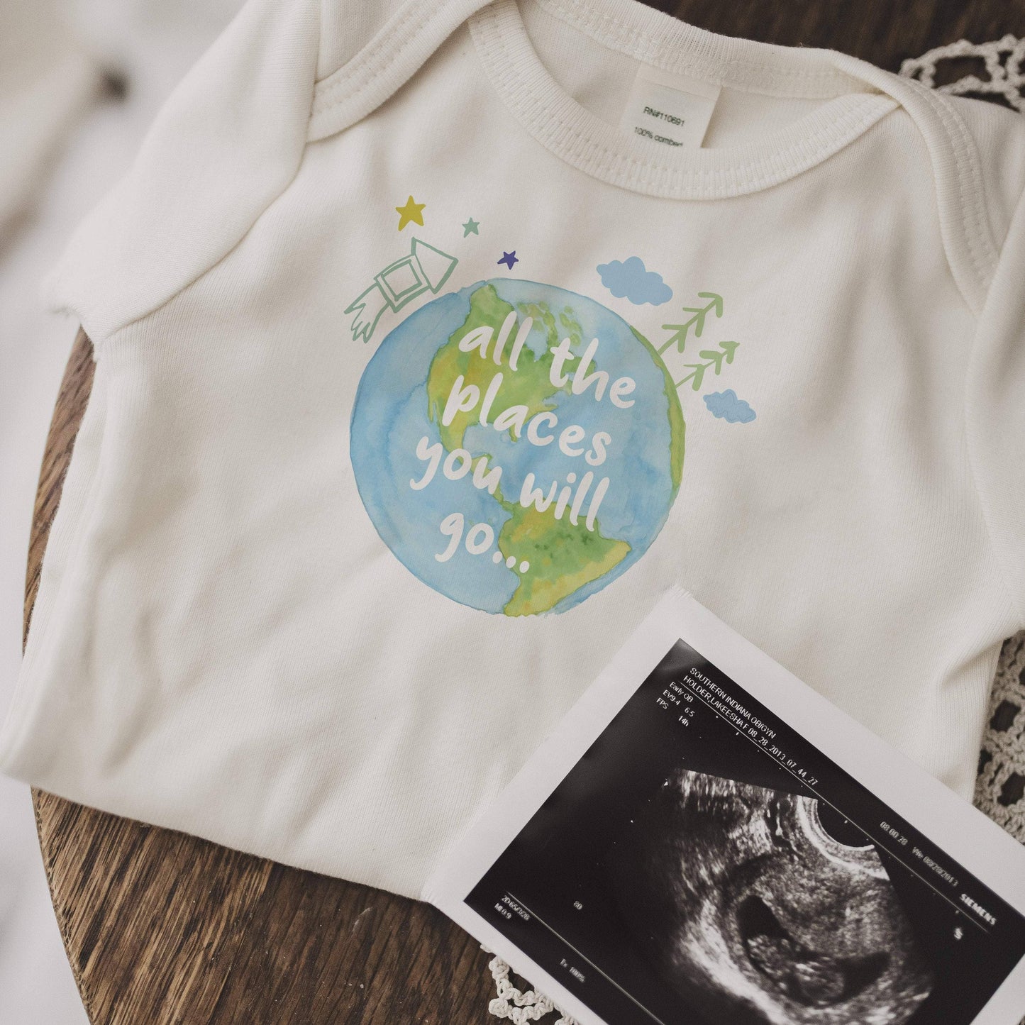 Organic Graphic Bodysuit, "All The Places You Will Go"