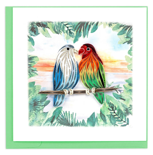 Quilled Greeting Card, "Pair of Lovebirds"