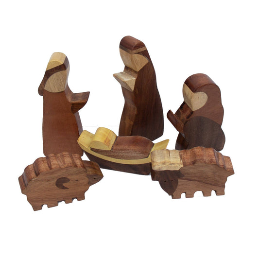 Joint Wood Nativity, 6 pieces