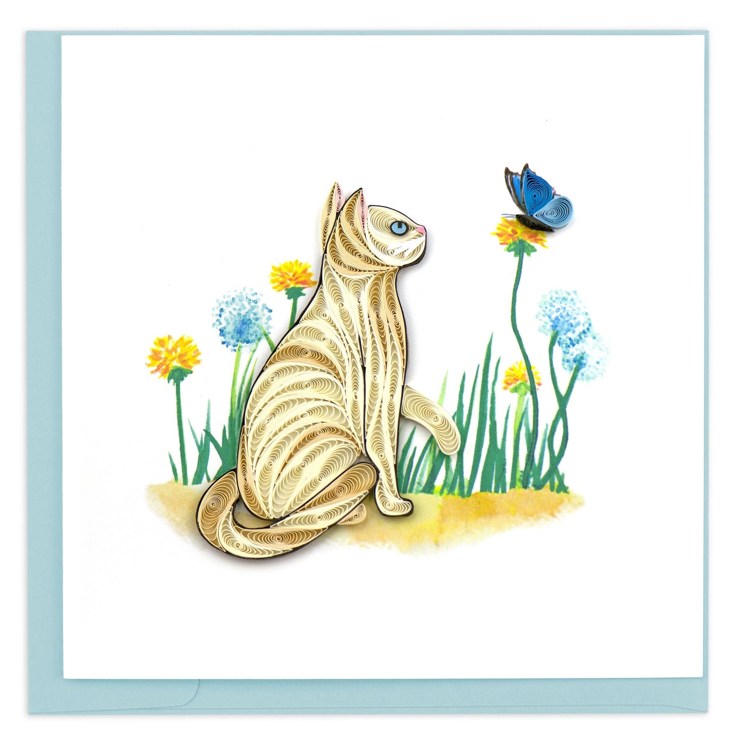 Quilled Greeting Card, "White Cat & Butterfly"