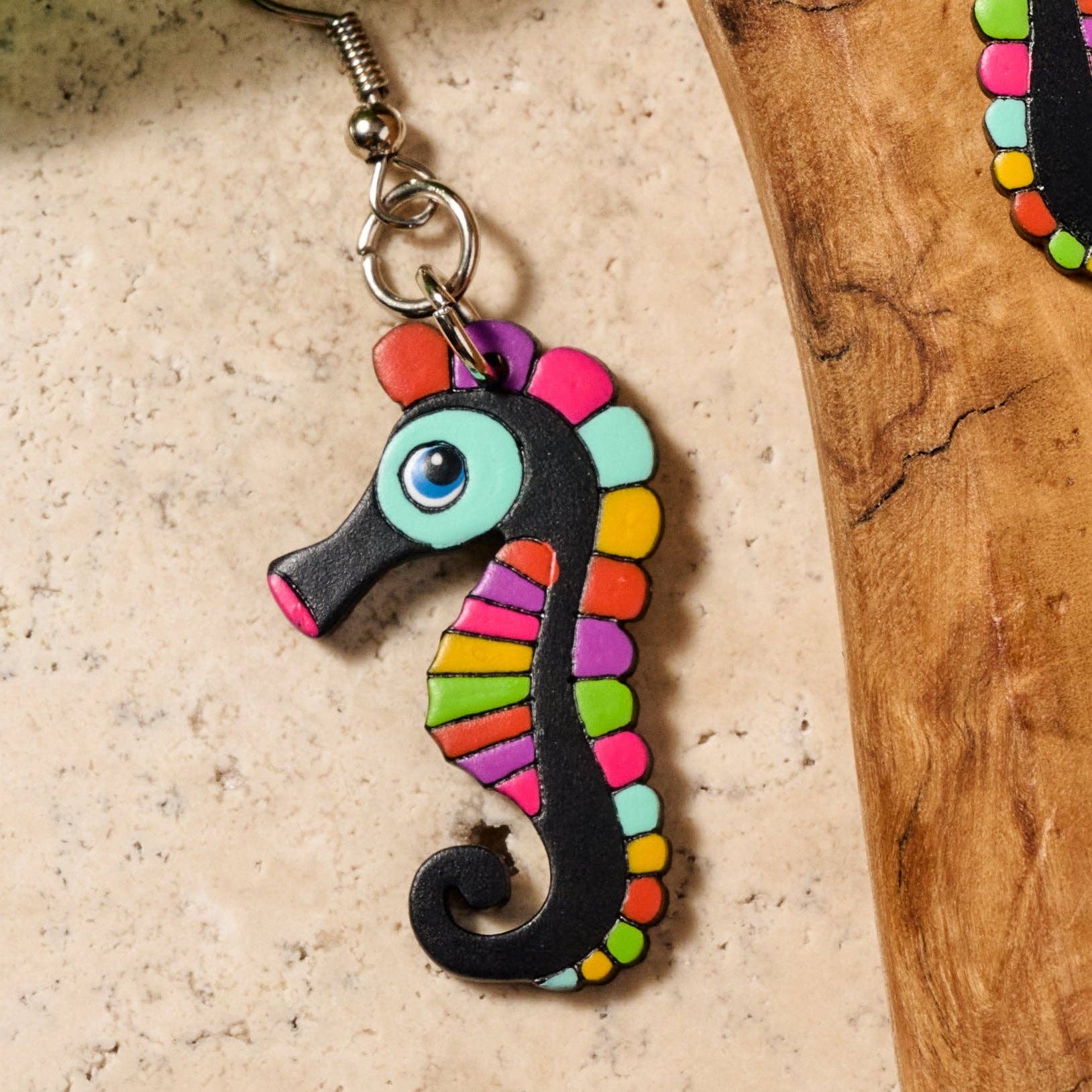 Hand Painted Gourd Seahorse Earrings