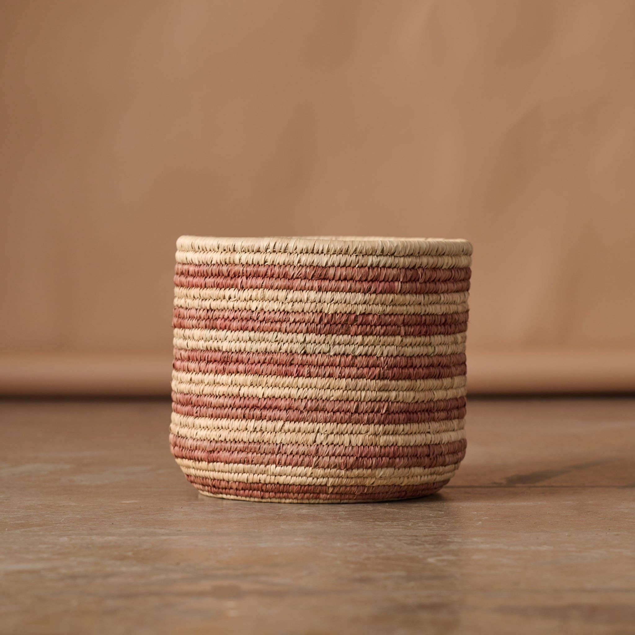Pink Striped Palm Leaf Basket 12"