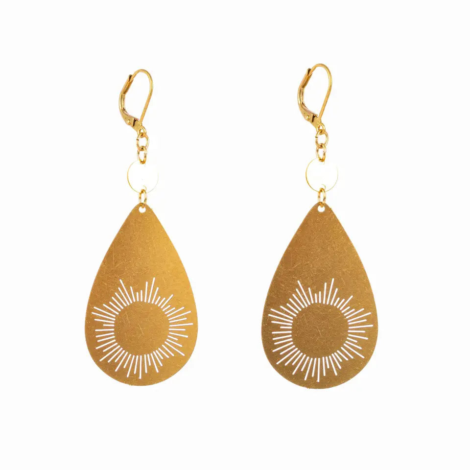 Earrings, Sunburst Teardrop