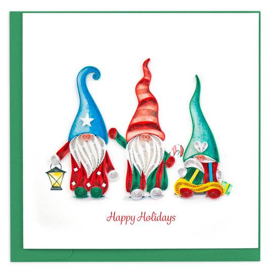 Quilled Greeting Card, "Holiday Gnomes"