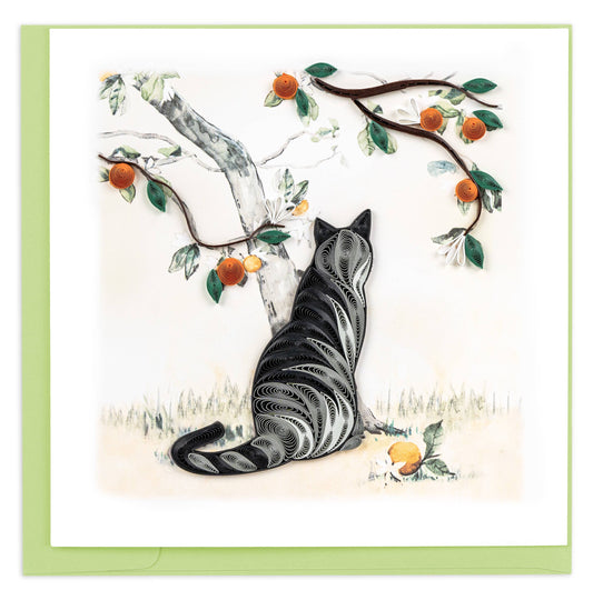 Quilled Greeting Card, "Cat & Orange Branch"