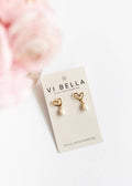 Gold Heart Pearl Drop Earrings