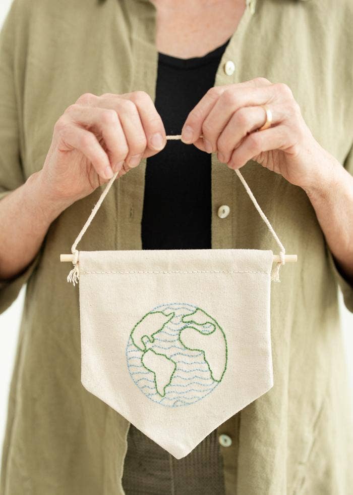 Hand-Embroidered Globe Pennant
