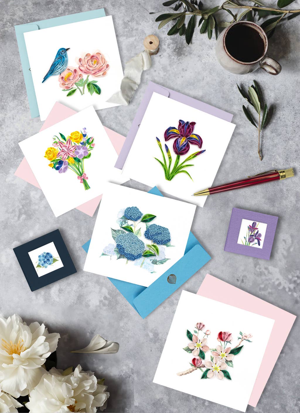 Quilled Greeting Card, "Apple Blossoms"