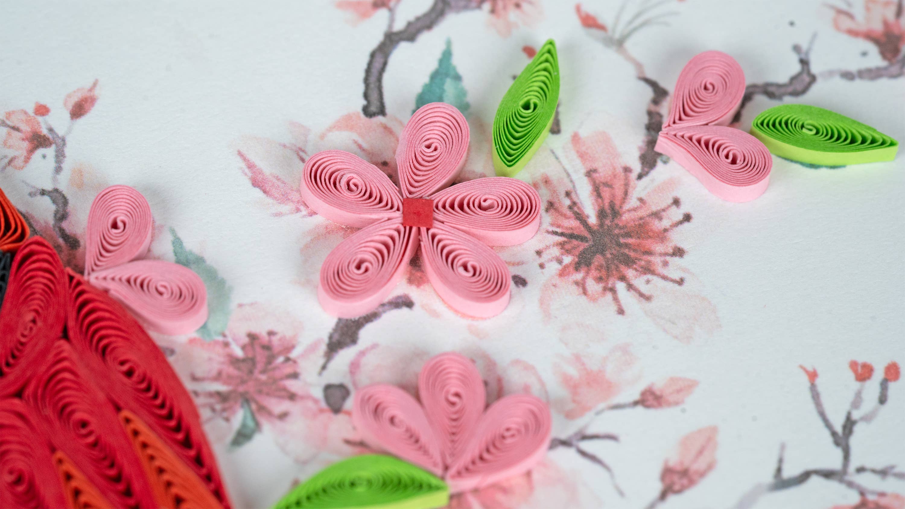 Quilled Greeting Card, "Cardinal & Cherry Blossom"