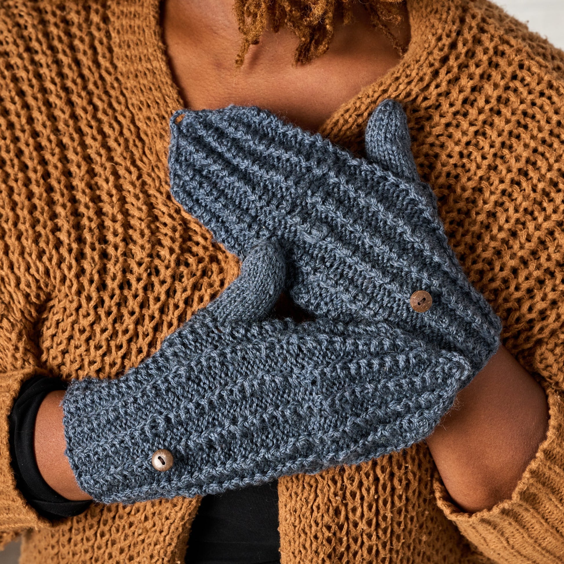 Winter Sky Ribbed Wool Convertible Mittens - Ten Thousand Villages