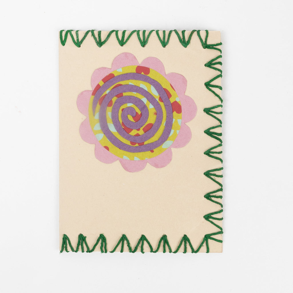 Card spiral flower M/3 paper/sari 4.25x6 multi/tan