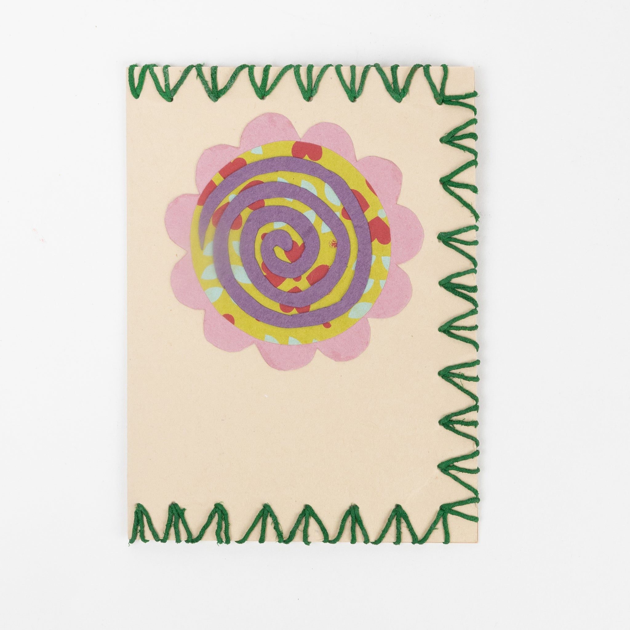 Card spiral flower M/3 paper/sari 4.25x6 multi/tan