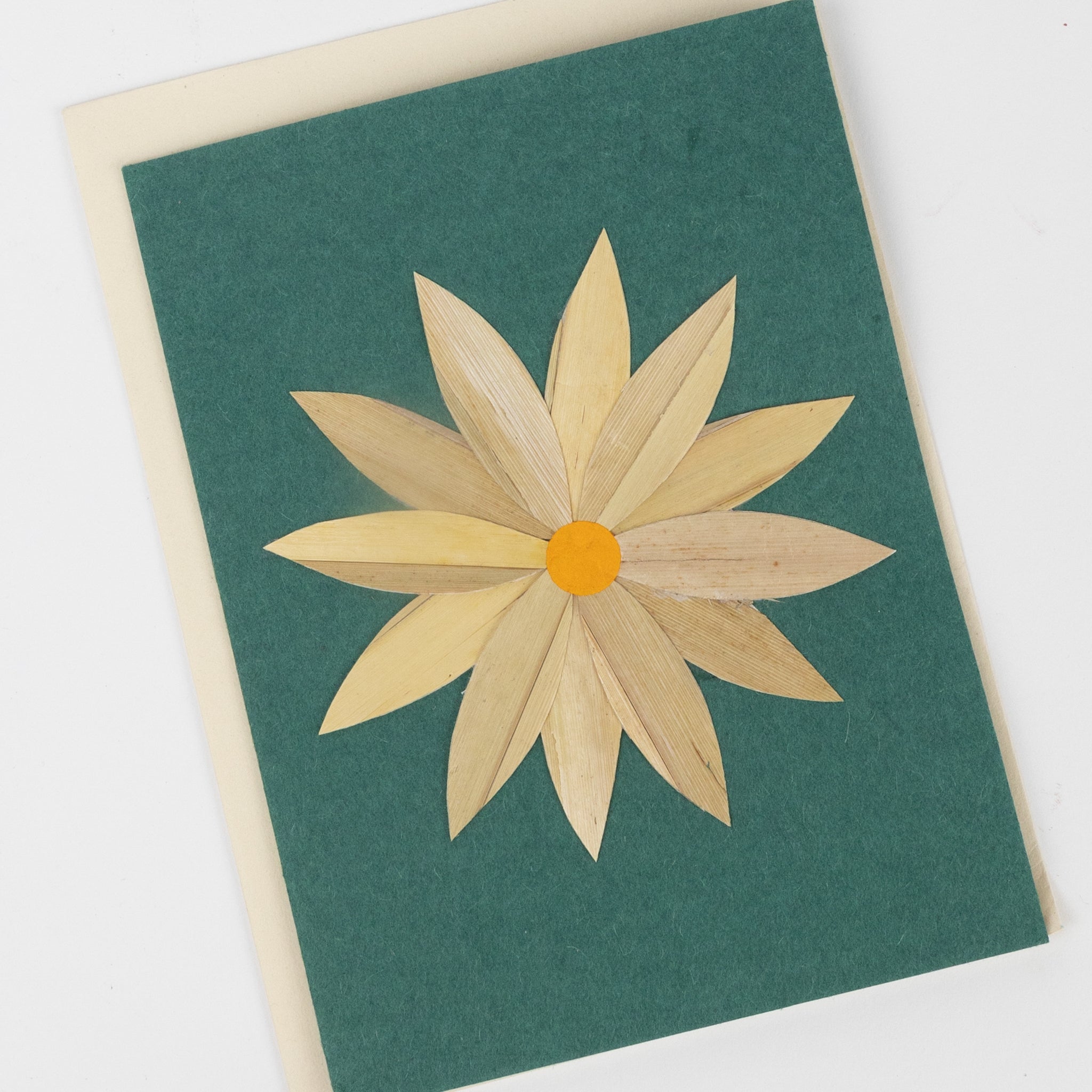 Card single flwr M/3 hogla leaves/ppr 4x6 teal/yel
