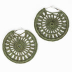 Earrings hoop crochet silk thread/iron 2.5D green