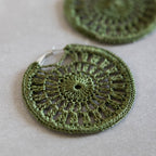 Earrings hoop crochet silk thread/iron 2.5D green