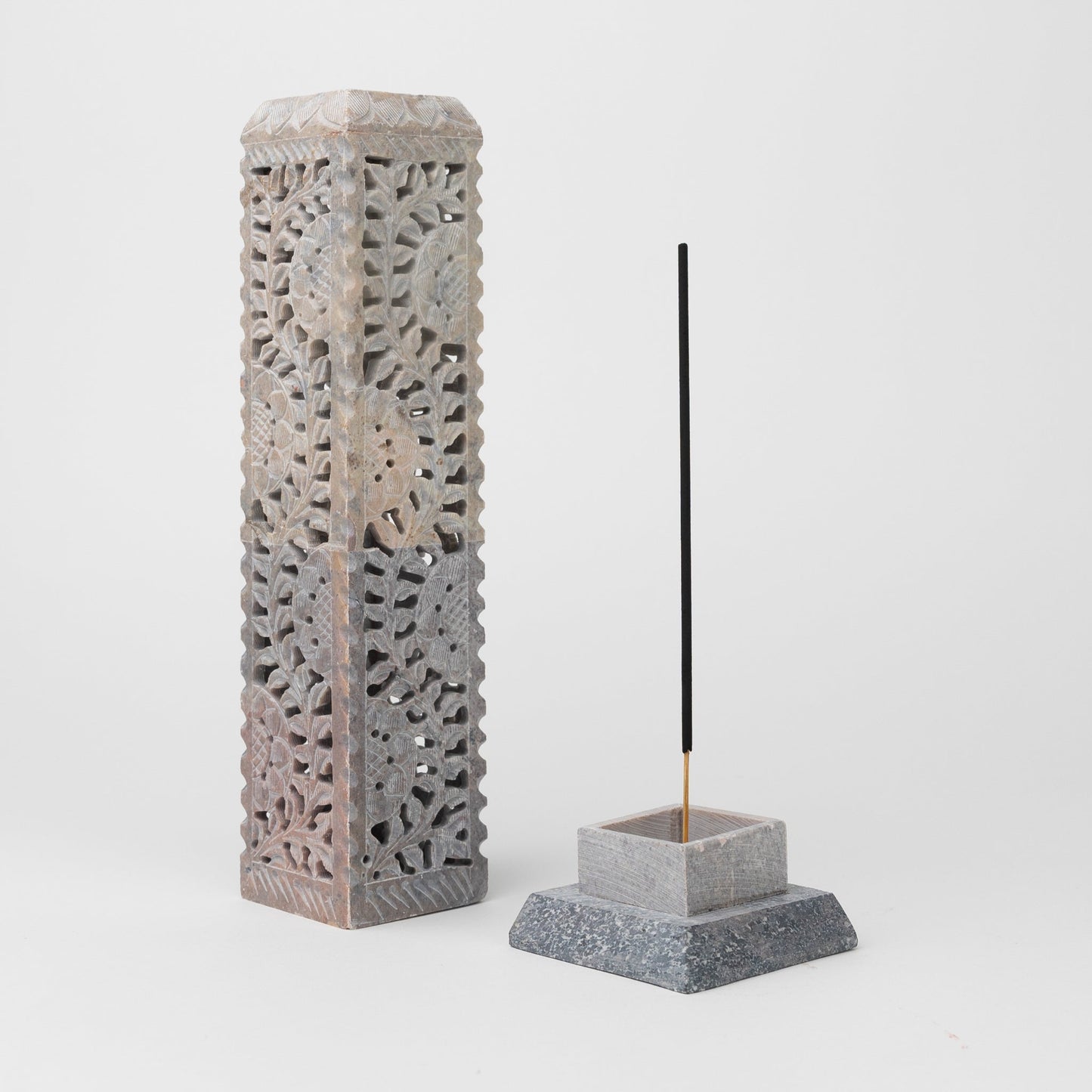 Incense holder tower gorara stone 3sqx10.5H nat
