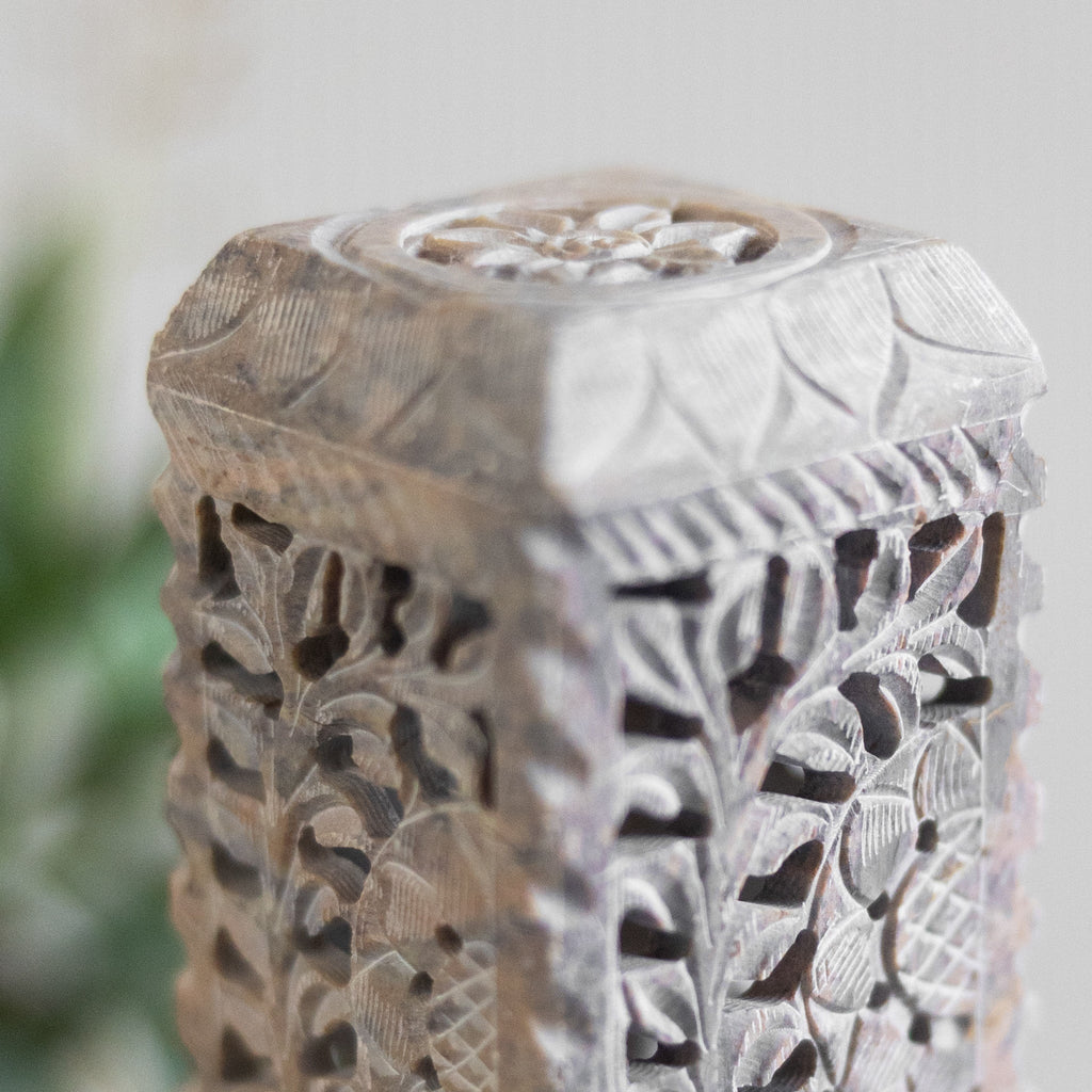 Incense holder tower gorara stone 3sqx10.5H nat