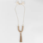 Necklace beaded tassle jute/cttn 30L nat/crm
