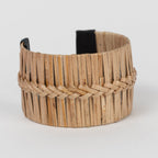 Bracelet cuff braided bb cane/brss 2W adj tan/blk
