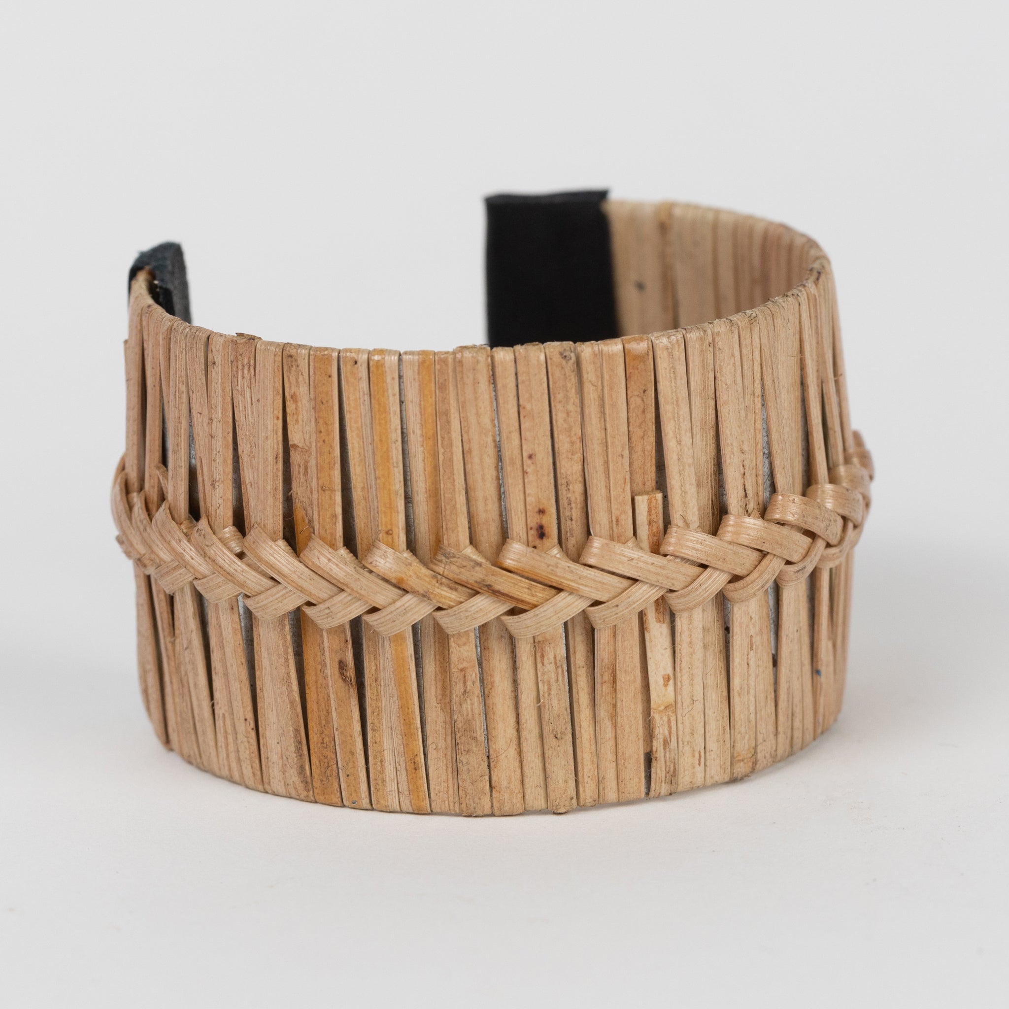 Bracelet cuff braided bb cane/brss 2W adj tan/blk