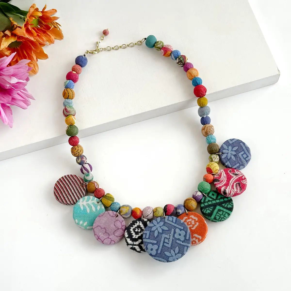 Necklace, Kantha Fluid Disc