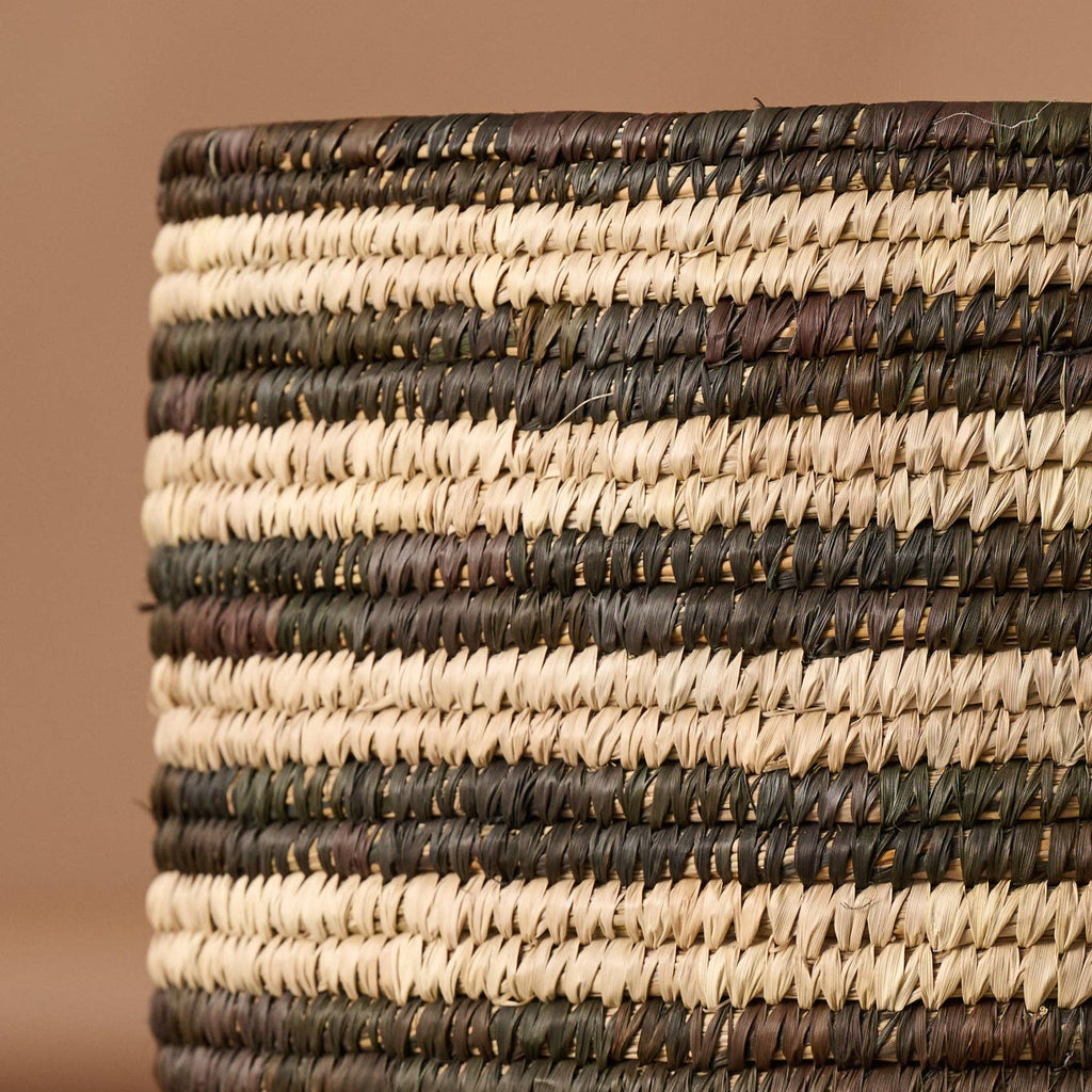 Brown Striped Palm Leaf Basket 17"