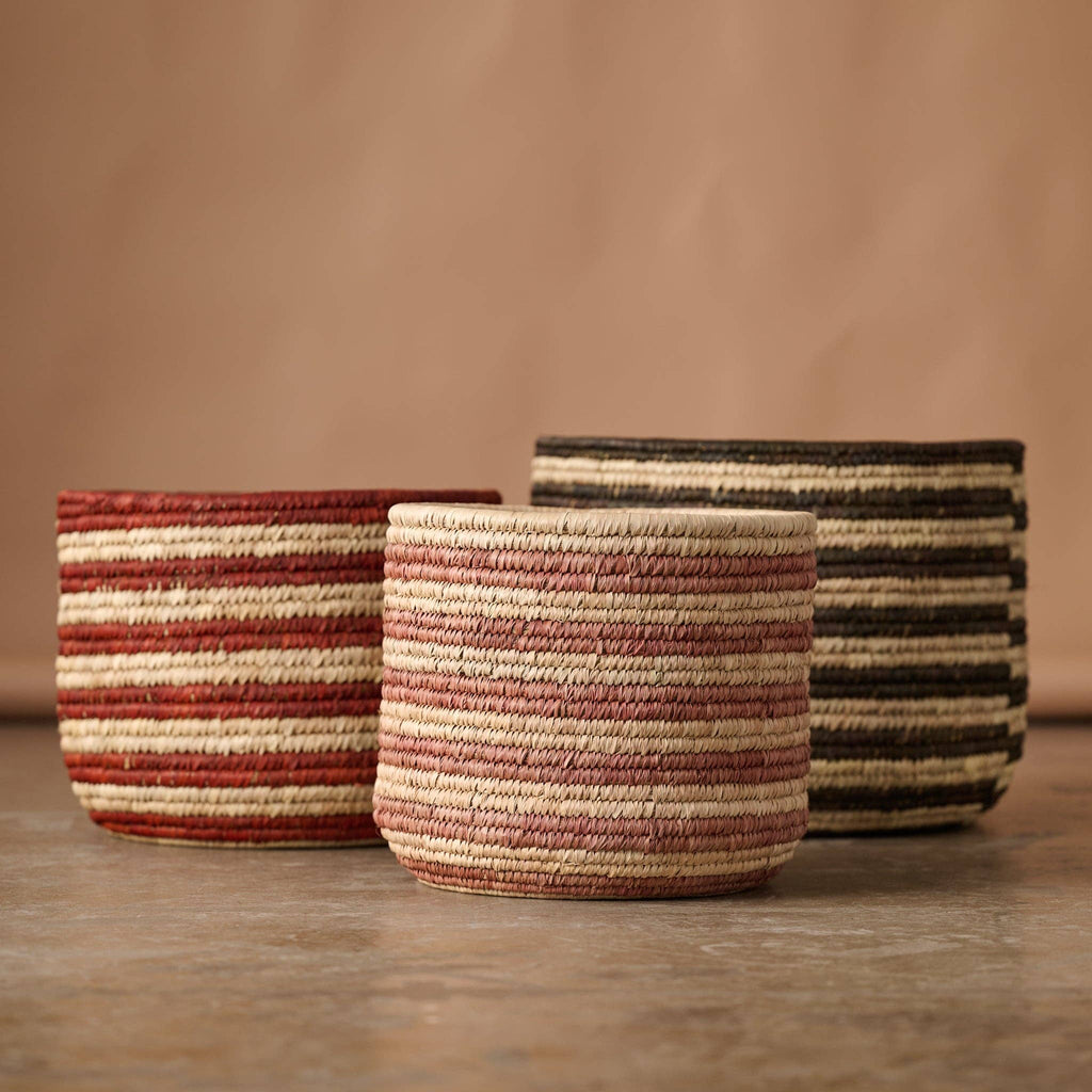 Burnt Orange Striped Palm Leaf Basket 14.5"