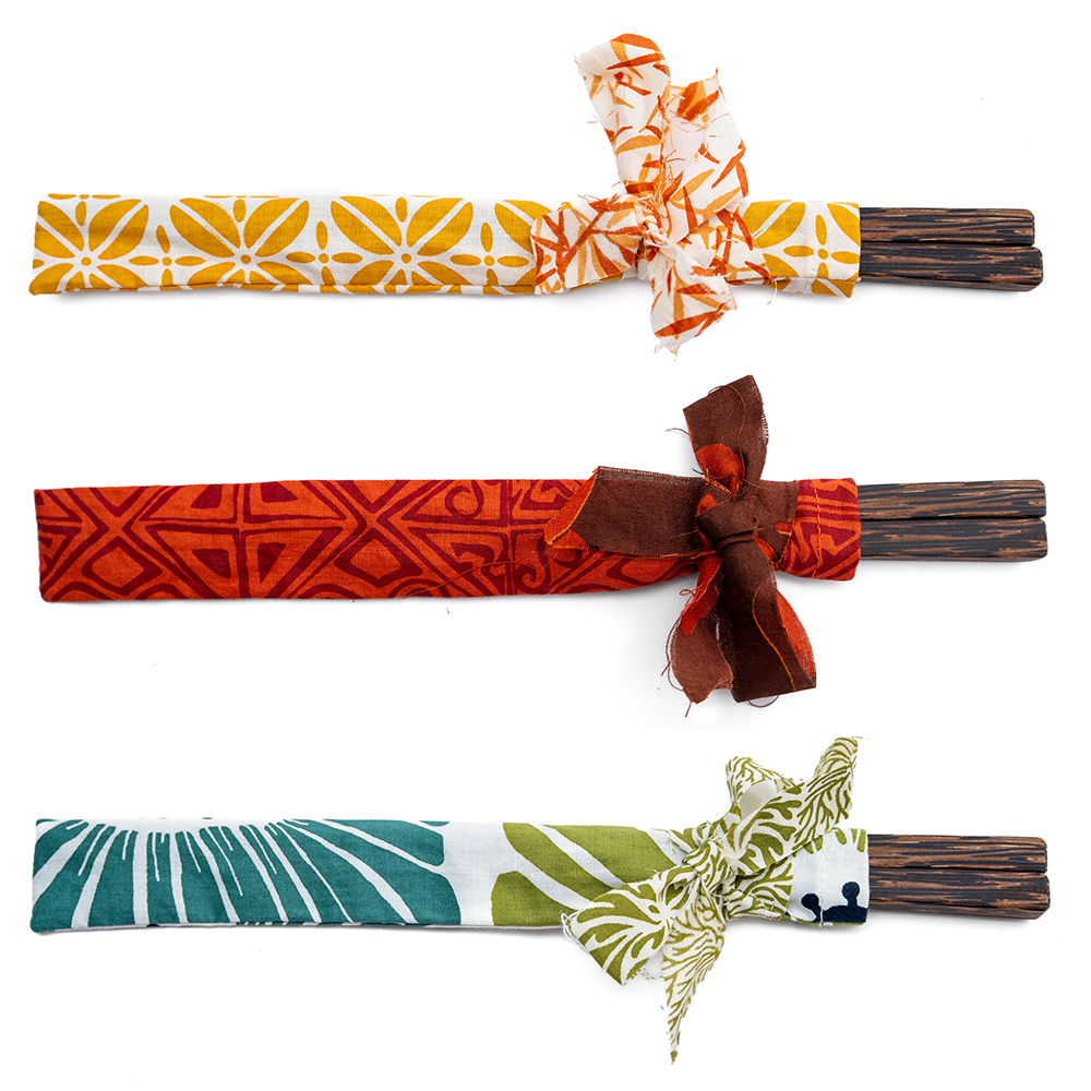 Chopsticks, Palm Wood in Fabric Wrap