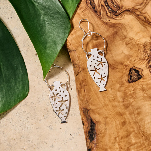 Silver "Satie Water Urn with Stars" Earrings