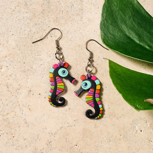 Hand Painted Gourd Seahorse Earrings