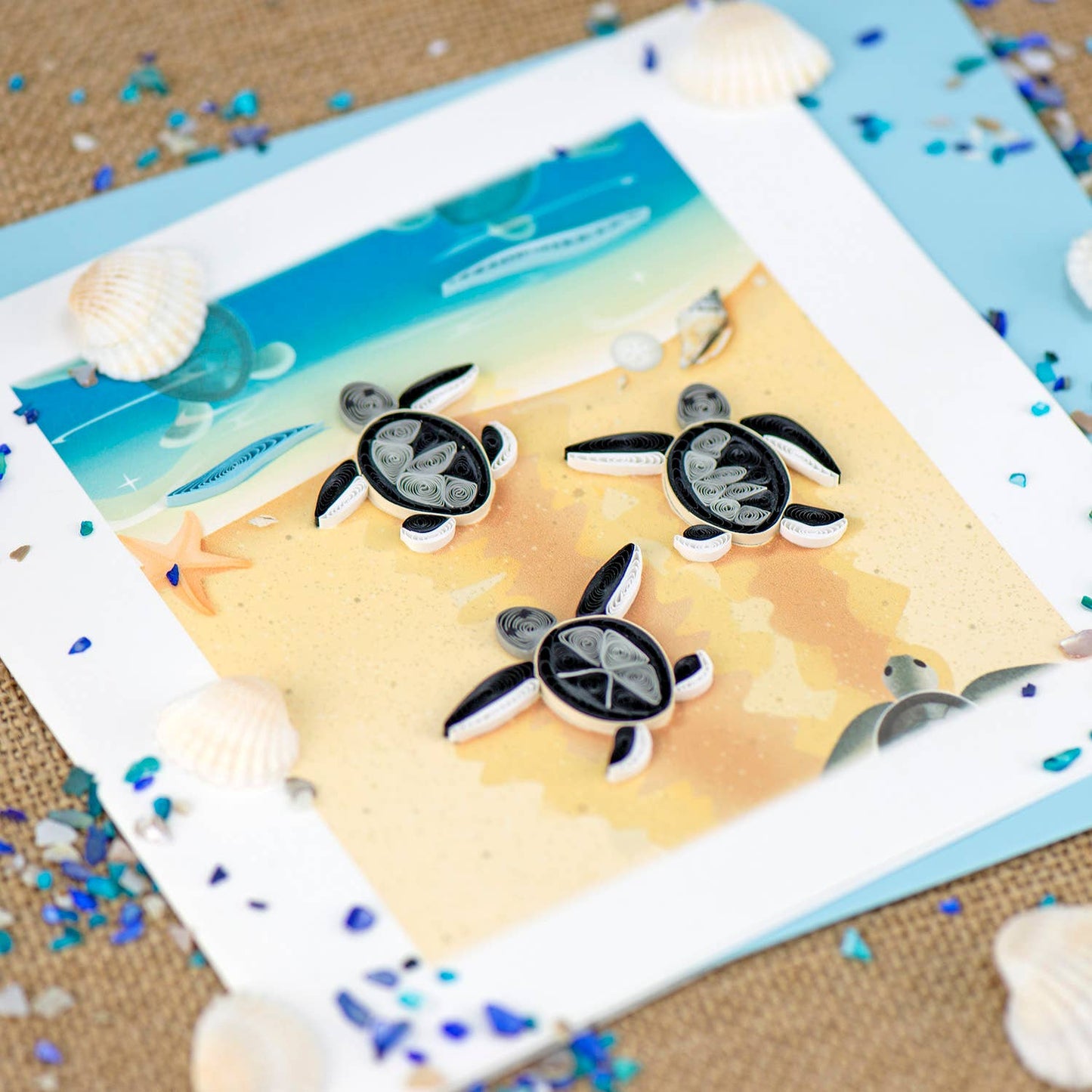 Quilled Greeting Card, "Sea Turtle Hatchlings"