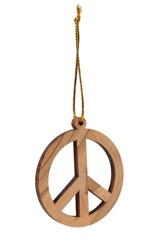 Ornament peace sign M/5 olive wood 2.5D nat