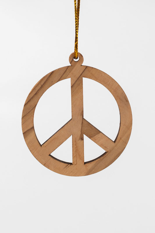 Ornament peace sign M/5 olive wood 2.5D nat
