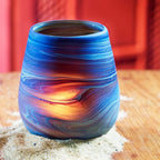 Candleholder Phoenician glass 3Dx4 blue/multi