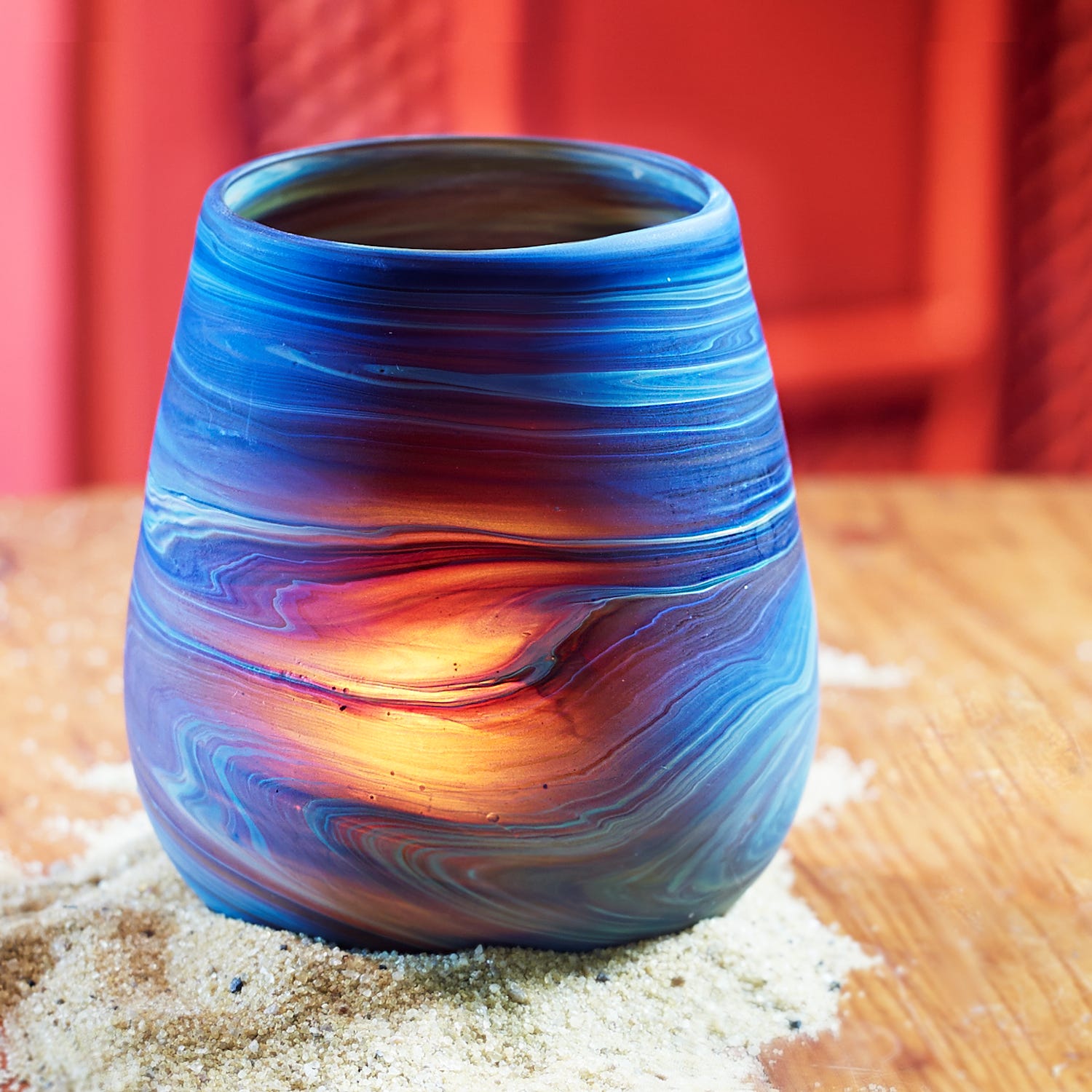 Candleholder Phoenician glass 3Dx4 blue/multi