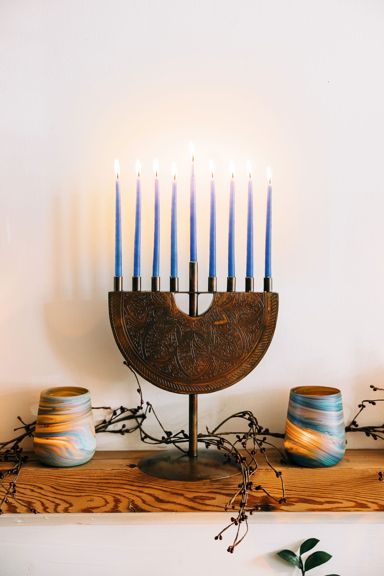 Candleholder Phoenician glass 3Dx4 blue/multi