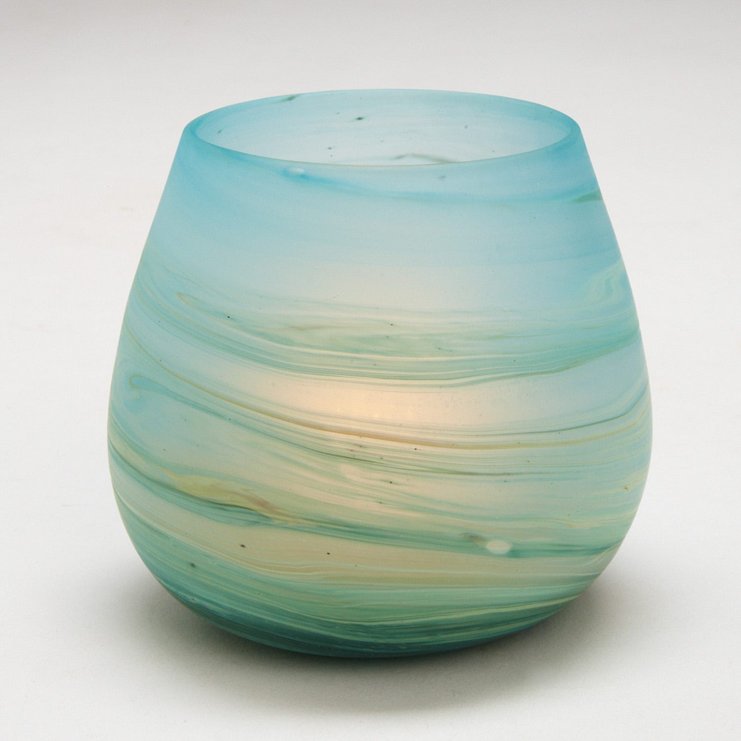 Candleholder swirled glass/sand grn